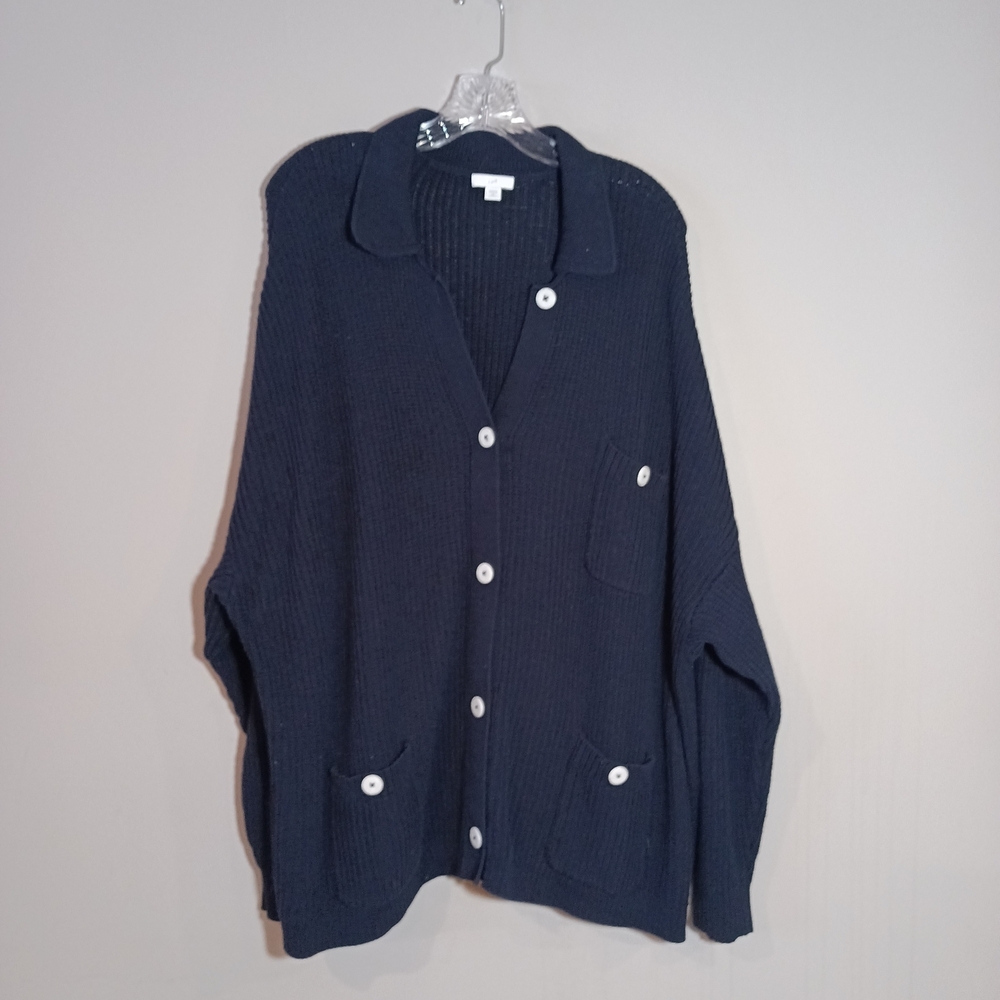 J.Jill Navy Blue Collared Soft Knit Cardigan Blazer Sweater Plus Size 3X